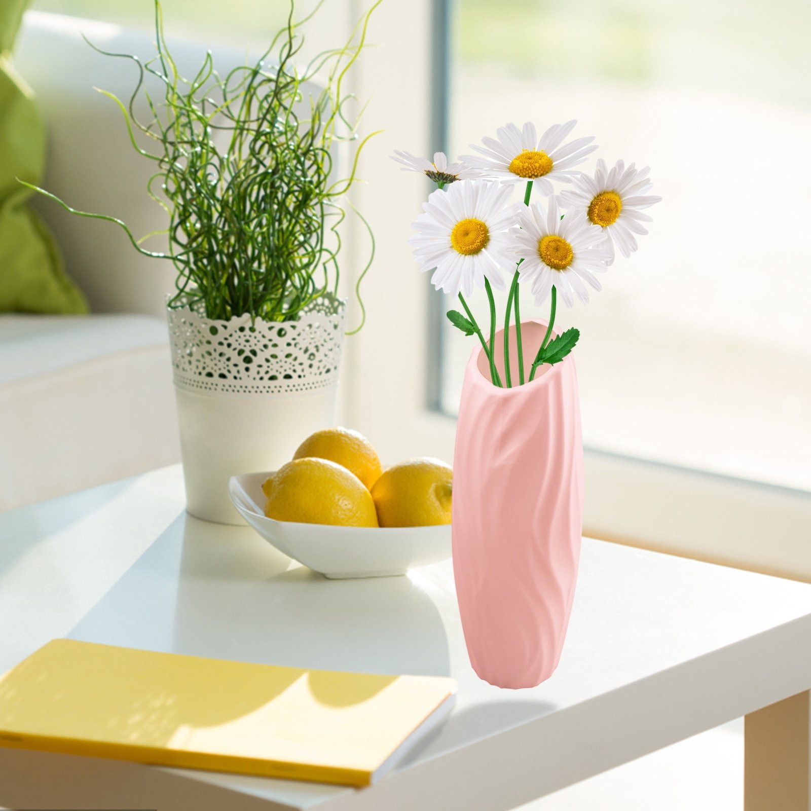 White-Plastics-Vase-For-Flowers-Unbreakable-Ceramic-Look-Plastics-Vase-Geometric-Style-Accent-Vases-For-Home-3